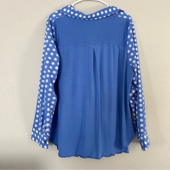 🦋 Michael Michael Kors Blue White Polka Dot Button Down Tie Blouse Casual - Picture 4 of 6